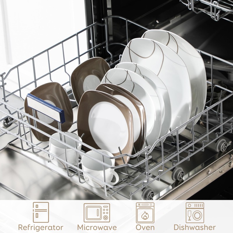 VEWEET 'Nikita' 30-Piece Dinner Set Ivory White Brown Lines Porcelain