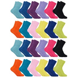 Yacht & Smith 24 Pairs Womens Wholesale Bulk Warm And Cozy Fuzzy Socks, Colorful Winter Socks (24 Pairs Bright Solid)