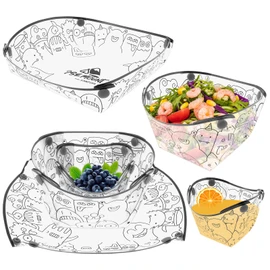 6Pcs PP Plastic Collapsible Bowl Plate Cup with Snap Fastener Lightweight Foldable Bowl Kit, Versatile Smooth Surface Folding Plate Set for Outdoor Camping Picnic