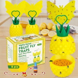 Fruit Fly Trap for Indoors, Effective Fruit Fly Catcher Gnat Killer with Sticker, Gnat Traps for House Indoor with Bait, Non-Toxic Reusable Easy to Use Fly Trap for Kitchen Home - 2 Pack