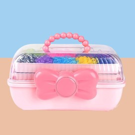 Tuilful Storage Box with Handle, 3-Compartment Plastic Organizer with Lid, Portable Multi-Use Storage for Crafts, Toys, Office Supplies – Includes 2 Stickers (Pink Box)