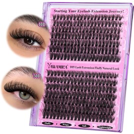 Yawamica Lash Clusters 40D+50D Fluffier Volume Individual Lashes Wispy Eyelash Clusters D Curly Natural Lash Extension 10-16mm Cluster Eyelash Extensions 280pcs for DIY Lash at Home