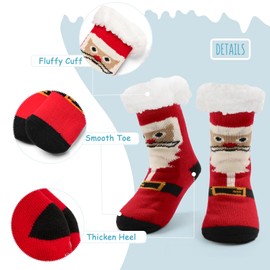 Boys Fuzzy Socks Winter Christmas Socks with Grips for Girls Thick Thermal Fluffy Warm Socks for Home Xmas Saint Claus 3 Pack 4-7 Years