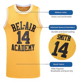 JKNAKN The Fresh Prince of Bel Air 25 Carlton Banks Basketball Jersey,90s Hip Hop Clothes for Party Men (X-Large, 14 Yellow)