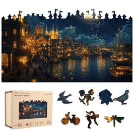 Jiroinlly Wooden Puzzles for Adults 300 Pieces, Brilliant Town, 5MM Thick Adult Jigsaw Puzzles, Unique Shaped Puzzle for Family and Friends, Home Wall Decor, Exquisite Packaging Gift, 8.5x15.1 in
