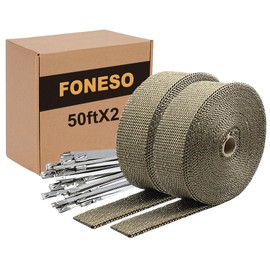 2'' x 50' 2 Rolls Titanium Exhaust Heat Wrap Roll Heat Shield Header Tape with 24 pcs Stainless Steel Locking Ties Used for Motorcycles Cars Exhaust Manifolds Pipes