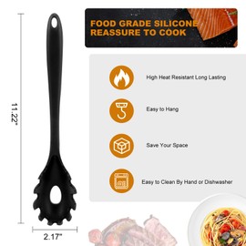 HEBEILF Upgraded Silicone Spaghetti Spoon and Pasta Tong Set – Sturdy Pasta Fork with Teeth, Noodle Spoon Server, and Multi-Purpose Tongs for Cooking and Serving