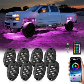 8 Pods Alloy RGB LED Rock Lights for Jeeps Trucks ATV UTV Golf Cart RZR SXS Offroad Pickup, Waterproof Multicolor Neon Metal Underglow Kit with APP/RF Remote Control, Vehicle Underbody Lights