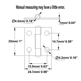 Adiyer 10pcs 304 Stainless Steel 1-inch Folding Butt Hinges Small Hinges Mini Door Hinges for Case Wooden Jewelry Box Lid Crafts (25mm x 24.5mm x 1mm)