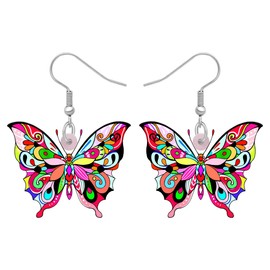 LONYOO Fun Butterfly Earrings for Women Kids Girls Gifts Acrylic Dangle Floral Insects Charms Spring Summer Season Jewelry (Pink)