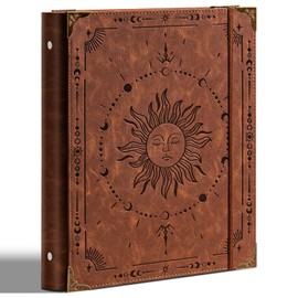 Ovesmusl Leather 3 Ring Binder 1 Inch Round Ring Binder Holds 200 Sheets 8.5"x11" Letter Size Paper, Wedding Family History Notebook Cover Loose Leaf Organizer, Brown