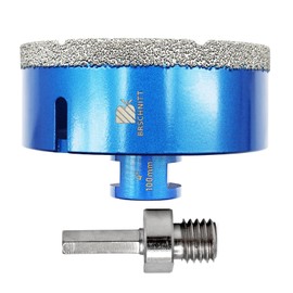 4 Inch Diamond Core Drill Bit for Porcelain Tile Ceramic Marble Granite Drilling,BRSCHNITT 1pc Vacuum Brazed Diamond Hole Saw with 5/8-11 Thread (100mm)&Adapter