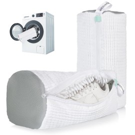 Pack of 2 Shoes Wash Bags, Reusable Shoe Wash Bag, Washing Machine, with Hidden Zip, All-Round Cleaning - White/Grey