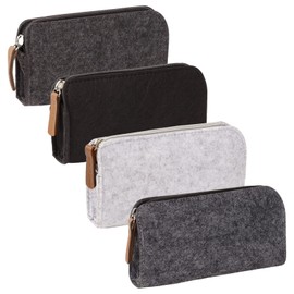 Houdao Pack of 4 Felt Pencil Case Cosmetic Bag Felt Multifunctional Stationery Bag Felt Pencil Case for Pens Pencils Luminous Marker Gel Pen Markings and Other School Supplies