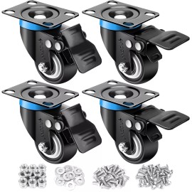 TICONN 2'' Swivel Caster Wheels Set of 4, with 4 Safety Brakes, Poly No Noise No
