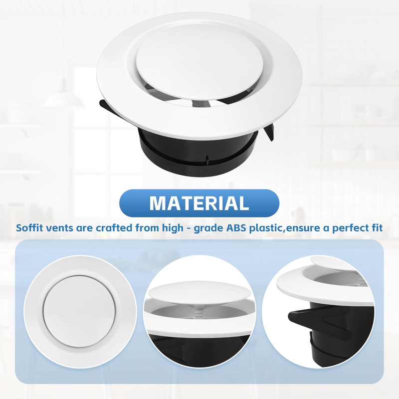 Round Air Vent Cover, 6 Inch Adjustable, ABS Ceiling Vent,