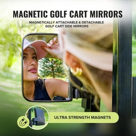 Stripebird - Magnetic Golf Cart Mirrors 2.0 (Black) - No Drilling - Ultra-Strength Magnet - 2 Folding Side Mirrors - EZ Go Accessory - Club Car Accessory - Golf Cart Accessory