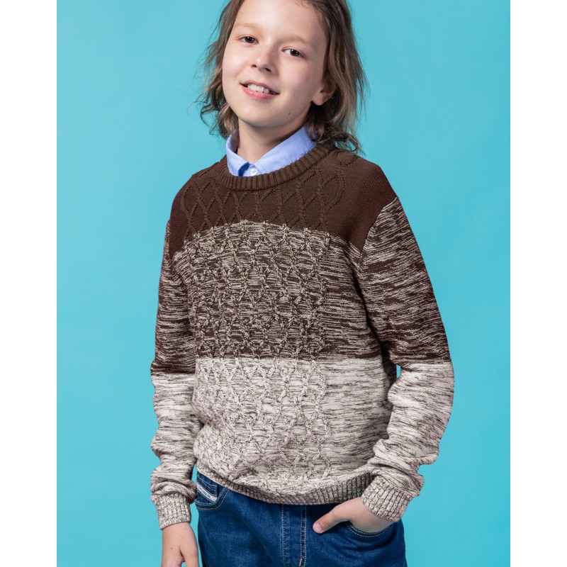 BOBOYOYO Boys Sweaters 100% Cotton Cable Knit Stripe Sweater Kids