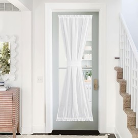 PONY DANCE Door Window Curtains 80 inch Length, Faux Linen Textured Front Door Curtains for Glass Door/Doorways/Entryway/Garage with Gather Tieback, 25 Inch Wide, 1 Panel, Pure White