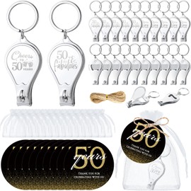 Teenyyou 50 Sets 50th Birthday Party Favors for Guests Cheer to 50 Years Multi Functional Keychain Bottle Opener Nail Clippers with Thank You Card Organza Bags and Rope for Anniversary Party Favors