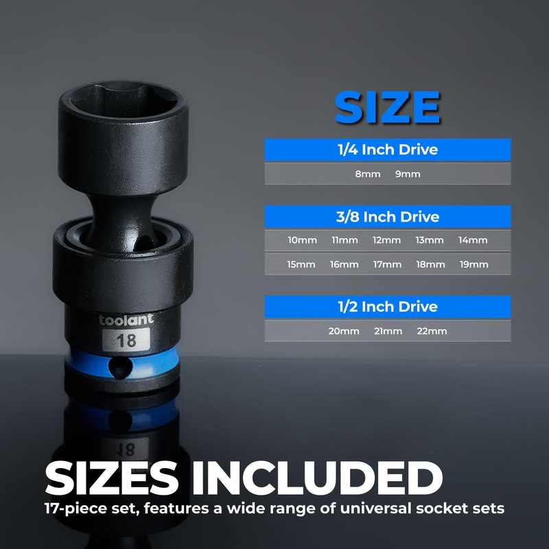 toolant 3/8'' Drive Standard Universal Impact Socket Set 16mm