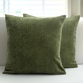 Encasa Thick Chenille Throw Pillow Covers Set of 2 | Moss - (20x20) (50x50 cm) | Decorative Accent Square Throw Pillow Cases for Couch, Home Decor, Sofa