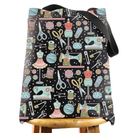 WZMPA Funny Sewing Cosmetic Makeup Bag Sewing Machine Gift Sewing Tools Canvas Zipper Pouch Bag Seamstress Quilters Gift (Sewing Tools BL TG)