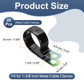 PATIKIL 1-3/8 Inch Vinyl Coated Cable Clamps, 20 Pack Galvanized Steel Metal Cable Clips Rubber Cushion Insulated Pipe Clamps for Tube Lines Cord Wire Management, Black
