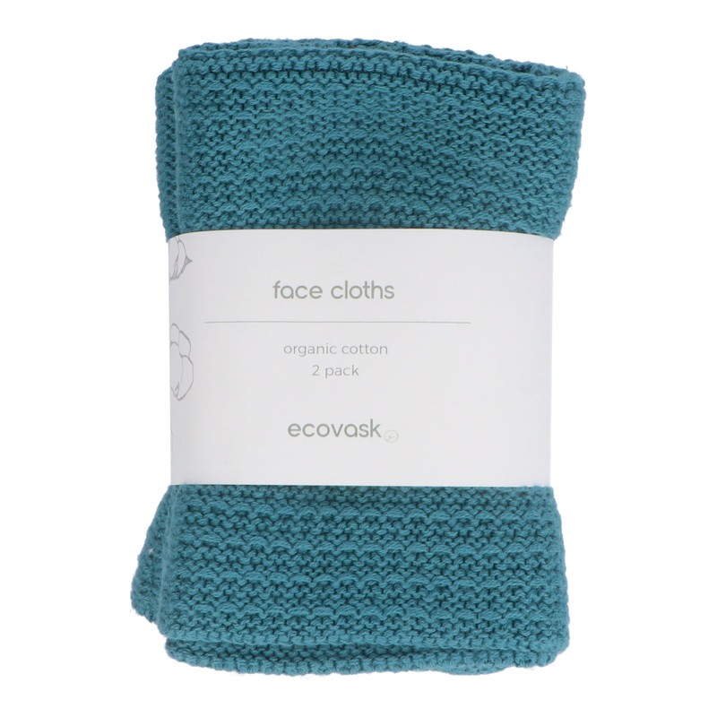 Ecovask Face Cloth 2pk Organic Cotton, Cornflower