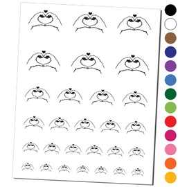 Heart Hands Love Fingers Gesture Temporary Tattoo Water Resistant Fake Body Art Set Collection - Black (One Sheet)