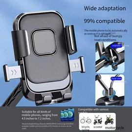Aluminum Alloy Motorcycle Phone Mount with Vibration Dampener & High-Speed Secure Lock, Anti-Theft Handlebar Cellphone Holder for Motorcycle Bike Bicycle Scooter ATV, for 4.7-7.2'' Smartphone