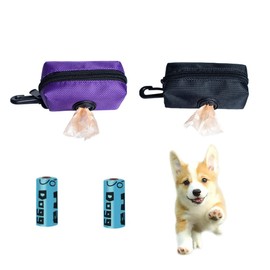 Dog Waste Bags, Pack of 2 Pet Waste Rubbish Poop Bag Holder for Lead, Universal Dog Bag Poop Dispenser with Zip, with 2 Rolls of Waste Bags, for Any Dog Lead