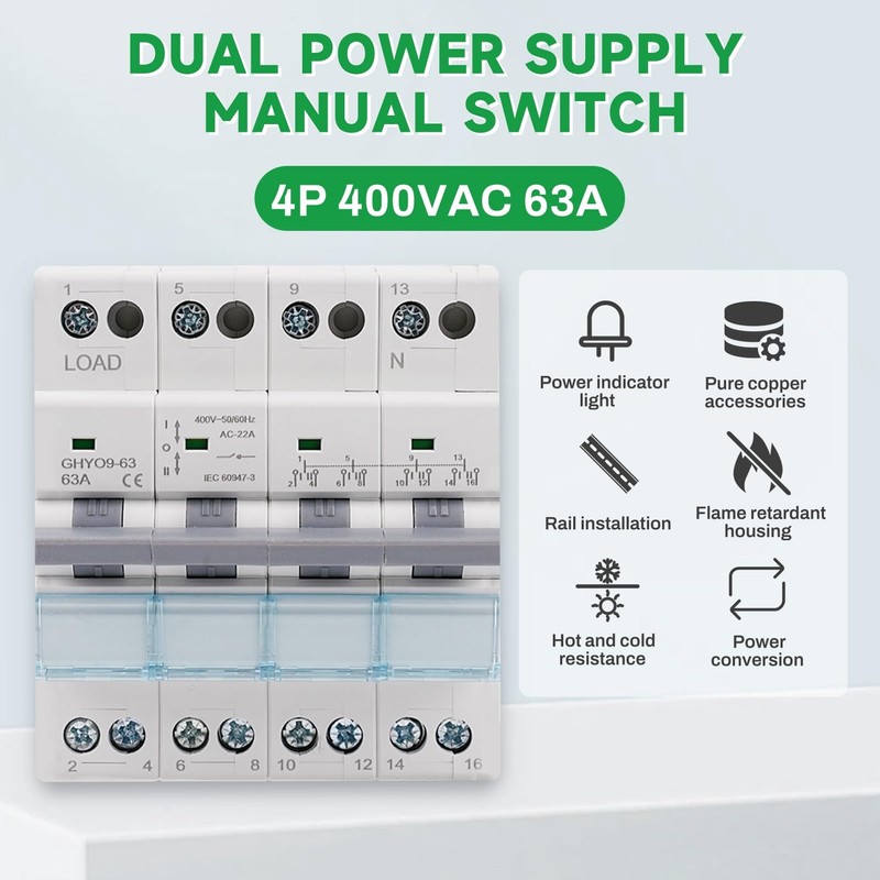 Jadeshay Dual Power Transfer Switch,63A 230VAC Manual Transfer Switch Power