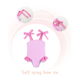 Girl Bathing Suits Adjustable Straps Swimwear Ruffled One Piece Swimsuit Girls with Sun Protection 4-5T Pink Stripe