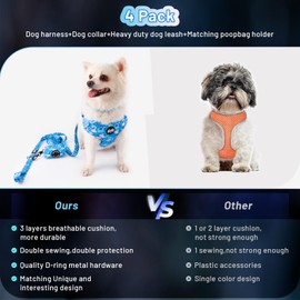 Dog Harness Collar Leash Combo,No Pull Adjustable Vest Cute for Small Puppy Medium Girl/Boy Pets with Poop Bag Holder(Medium,Blue)