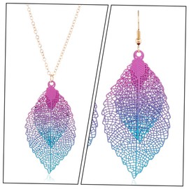 Baluue Distinctive Leaf Shaped Neck Chain Set Lightweight Fashionable Neck Decoration Double Layer Colored Metal Jewelry Blue Purple