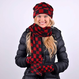 Women's Winter Fleece Winter Set-Polyester Fleece Hat, Gloves, and Scarf Set for Cold Weather