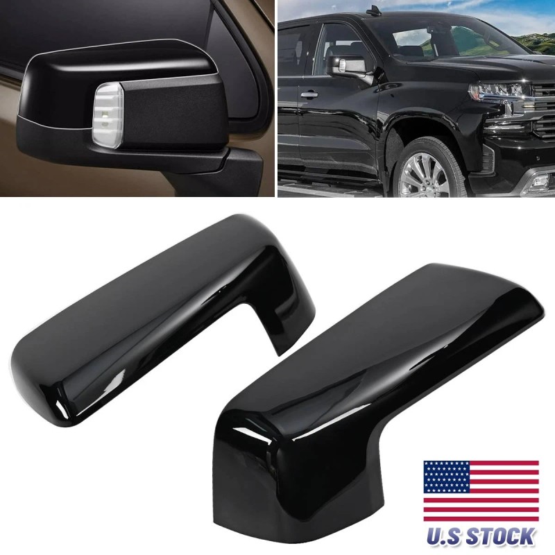 ALLTIMES Gloss Black Side Mirror Cover Cap for Silverado Sierra