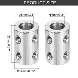 sourcing map Rigid Screw Coupling 8mm to 8mm Shaft Coupler Connector L22mm x D14mm Steel Joint Connector Set for 3D Printers DIY Encoder with 20 Screws, Silver, 5Pack