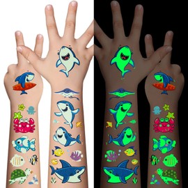 Luminous Temporary Tattoos for Kids - 130Pcs Marine Animal Glow Tattoos Stickers,Ocean Theme Glow In The Dark Tattoos for Boys and Girls,Face Makeup Fake Tattoos,Holiday Party Favors Gifts for child