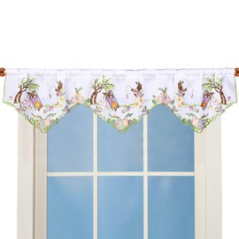 Simhomsen Embroidered Easter Bunny Kitchen Window Curtain Valance (W 58 × L 14 Inches, Bunny B)