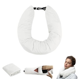 ArcDiary Stuffable Travel Pillow for Extra Luggage, Fits 3+ Days of Velvet Travel Neck Pillow Storage Bag, Travel Essentials Multifunctional Sleeping Rest Cushion with Adjustable Neck Size (White)