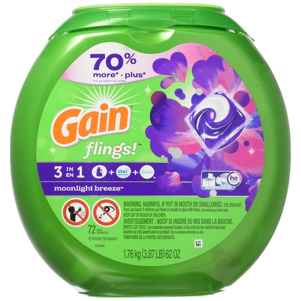 Gain flings! Moonlight Breeze Detergent Pacs, 72 ct, 62 oz
