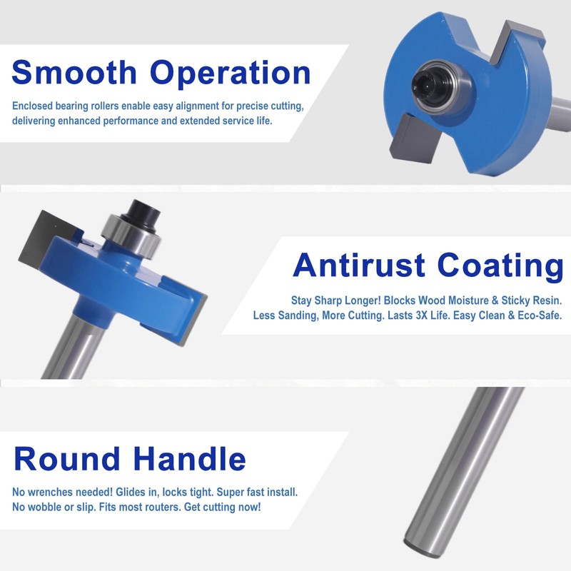 MNA 4Pcs Rabbet Router Bits 1/4" Shank with 6 Bearings