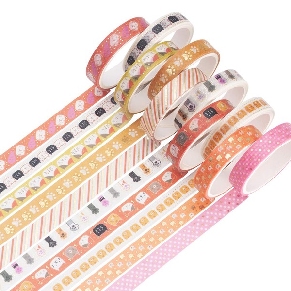 YUBBAEX 10 Rolls Sparkling Washi Tape Set 8mm Skinny Gold/Silver