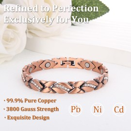 Fashtour 99.99% Pure Copper Bracelets for Women,Ultra Magnetic Bracelets for Women with 3500 Gauss Magnets,Crystal Valentine's Day Jewelry Present, Sizing Tool