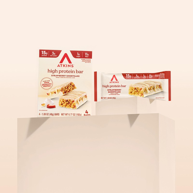 Atkins Strawberry Shortcake Flavor High Protein Bar, 15g Protein, 1g