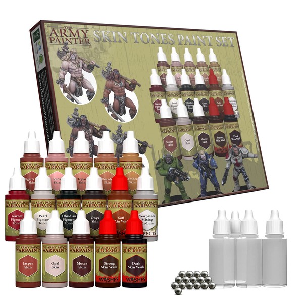 The Army Painter Skin Tones Paint Set - 16 Miniature Model paint Warpaints Dropper Bottles Model Kits With 9 Acrylic Paint, 3 Pigment Toners, 3 Quickshade Washes And 1 Medium For Warhammer 40k And Dnd