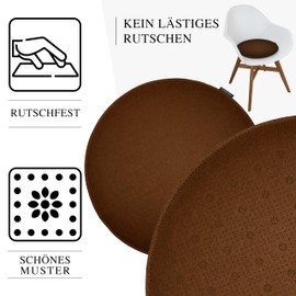 Ampara - Set of 4 Chair Cushions Round 33 cm - Non-Slip & Cosy - Felt Seat Cushion Round | for Chair, Bench, Stool etc. (Brown)