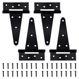 Auxdee Black T-Strap Shed Door Hinges Heavy Duty, Barn Door Hinges with Screws, Tee Hinges for Wooden Fences, Yard, Patio Door, Wrought Hardware Iron Rustproof (6 Inch, 4 Pack/Set)